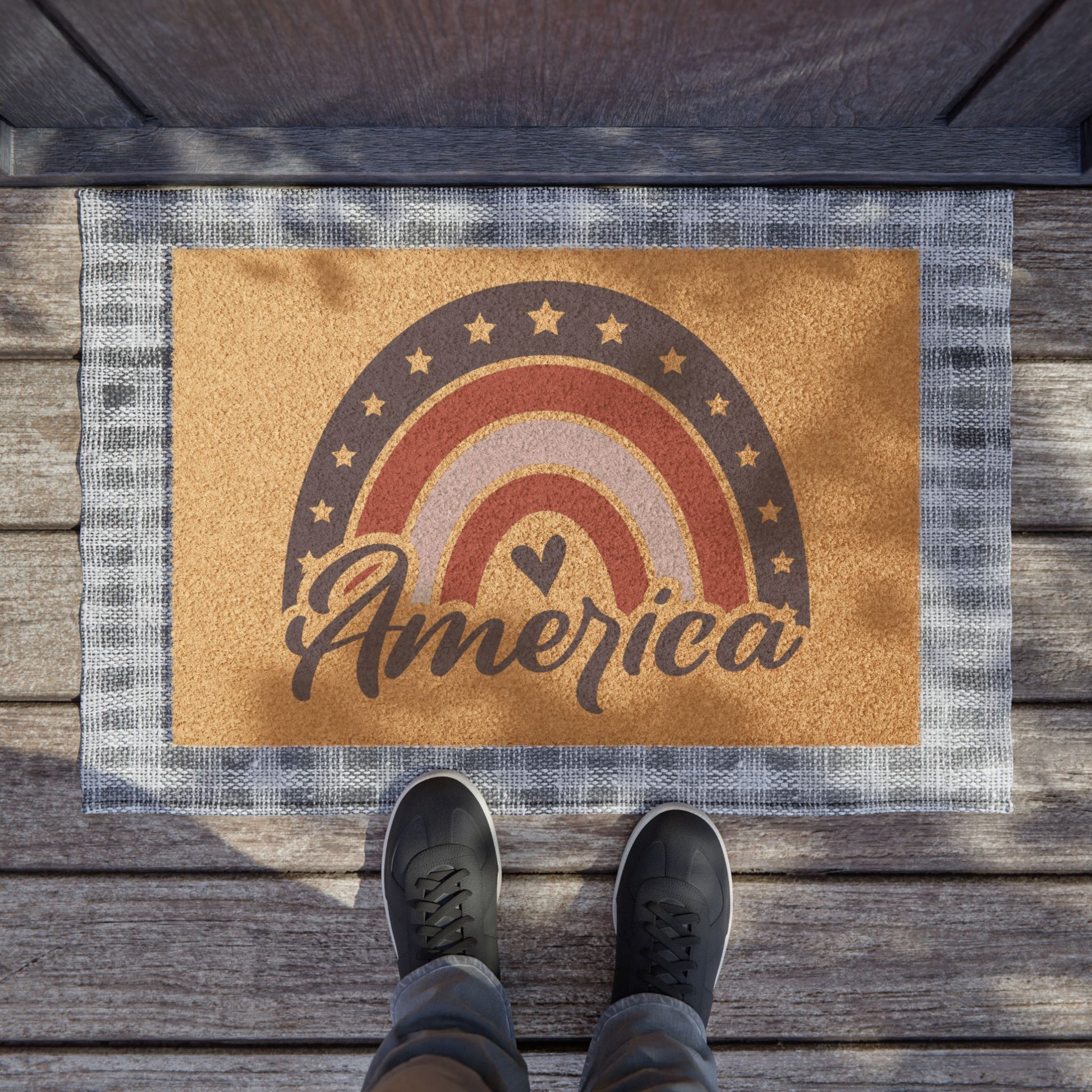 Doormat - American Rainbow with a Heart Design