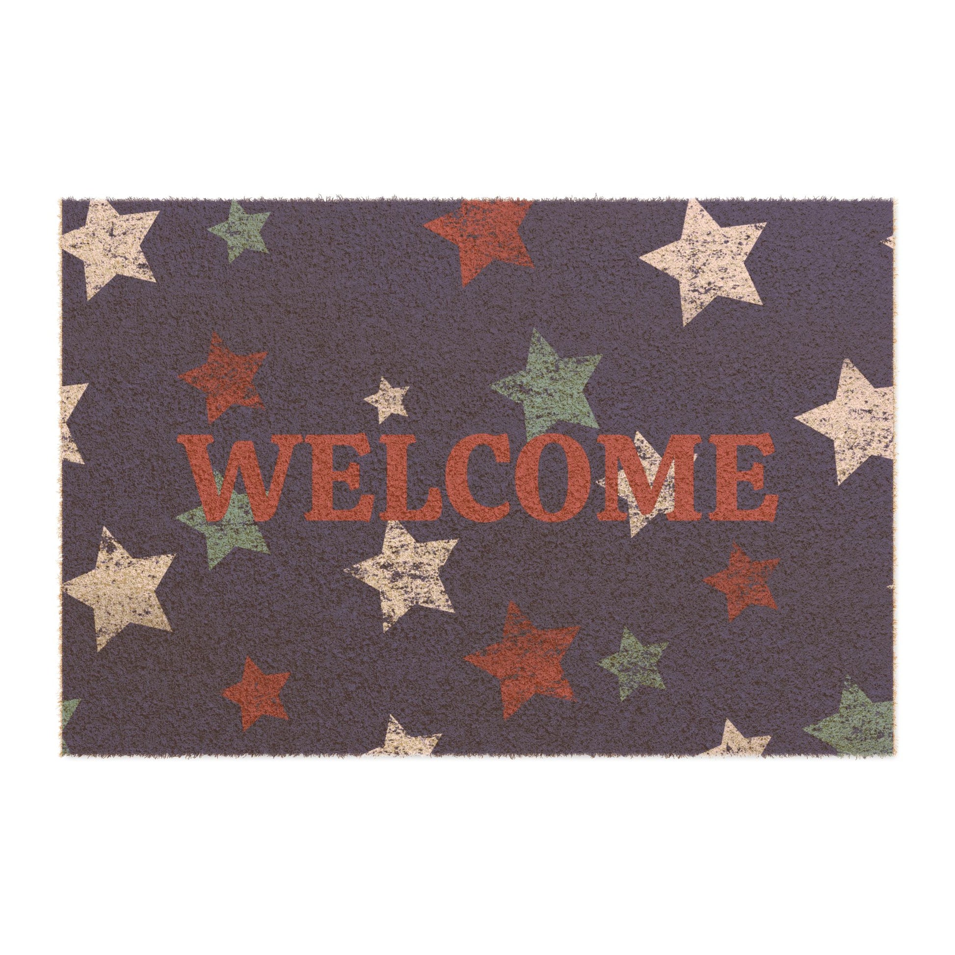 Starry Patriotic Welcome Doormat, Cozy Entryway Mat, Rustic Home Decor, Outdoor Mat, Perfect for Housewarming, Holiday Greeting