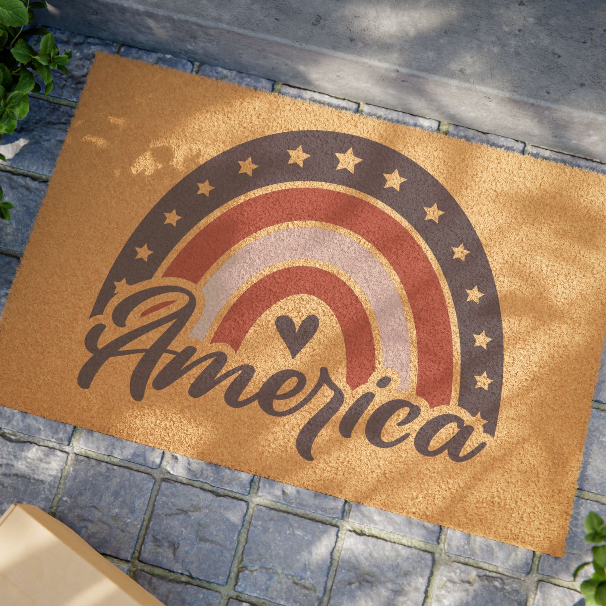 Doormat - American Rainbow with a Heart Design