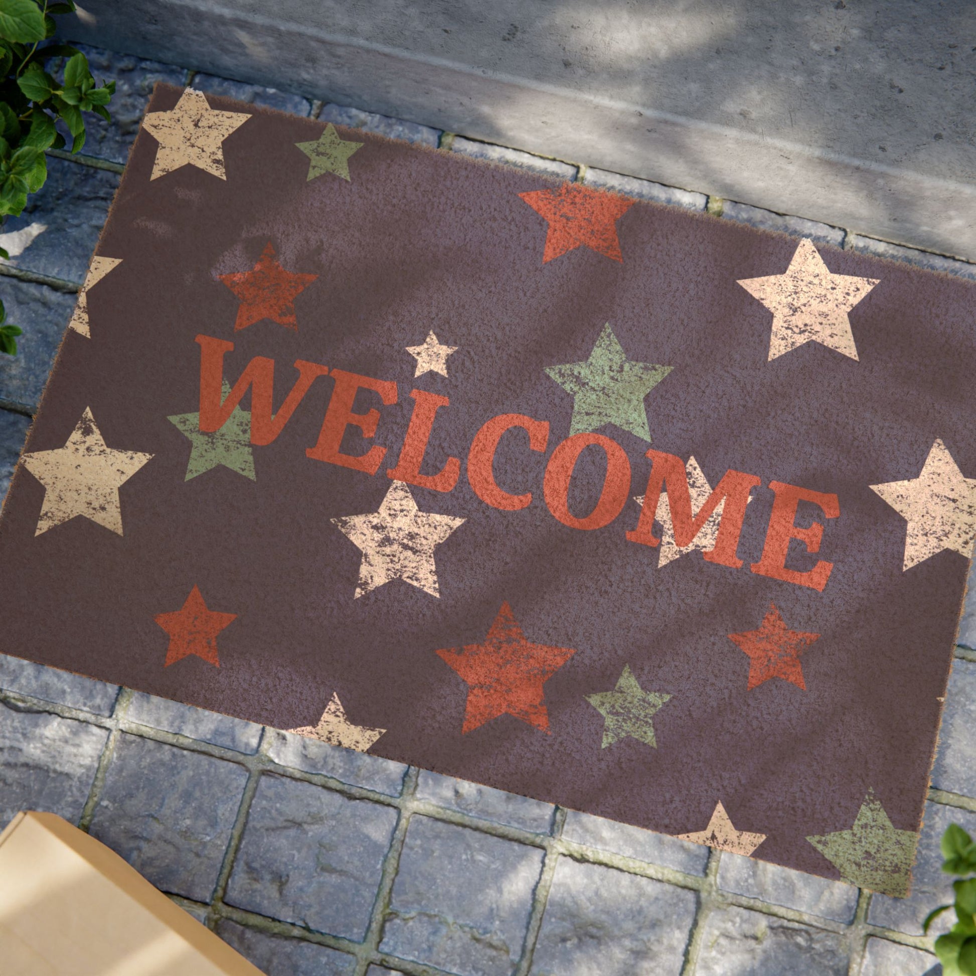 Starry Patriotic Welcome Doormat, Cozy Entryway Mat, Rustic Home Decor, Outdoor Mat, Perfect for Housewarming, Holiday Greeting