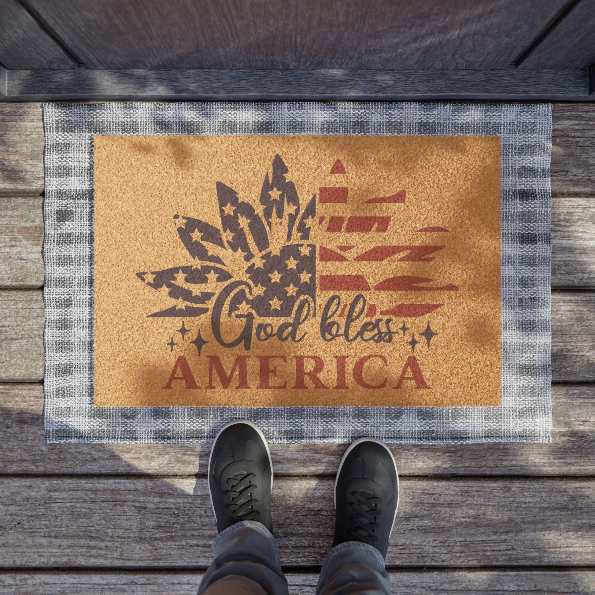 Doormat - God Loves America Sunflower