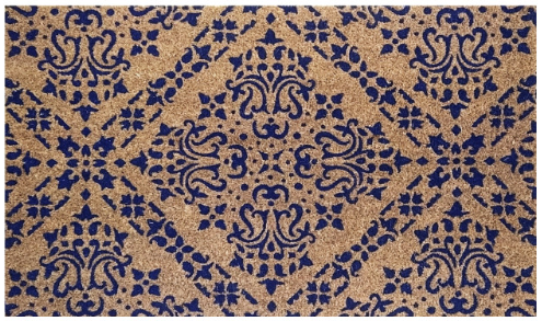 Blue Damask Coir Doormat