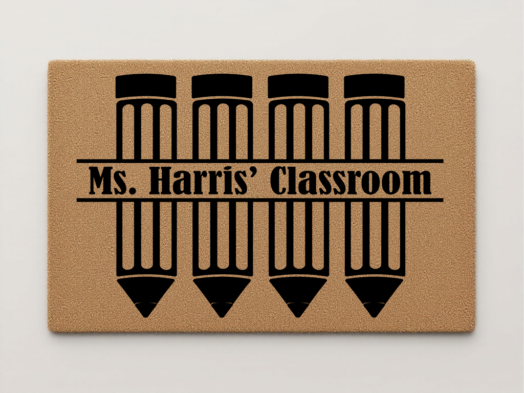Personalized Teacher's Classroom With Crayons Coir Doormat – Unique Teacher Gift