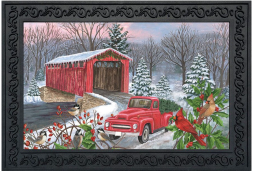 Winter Covered Bridge Doormat